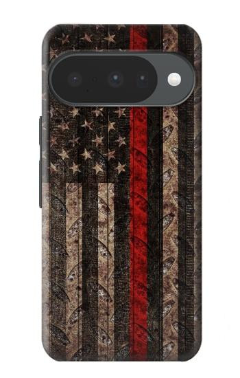 S3804 Fire Fighter Metal Red Line Flag Graphic Case For Google Pixel 10, 10 Pro
