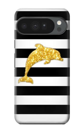 S2882 Black and White Striped Gold Dolphin Case For Google Pixel 10 Pro XL