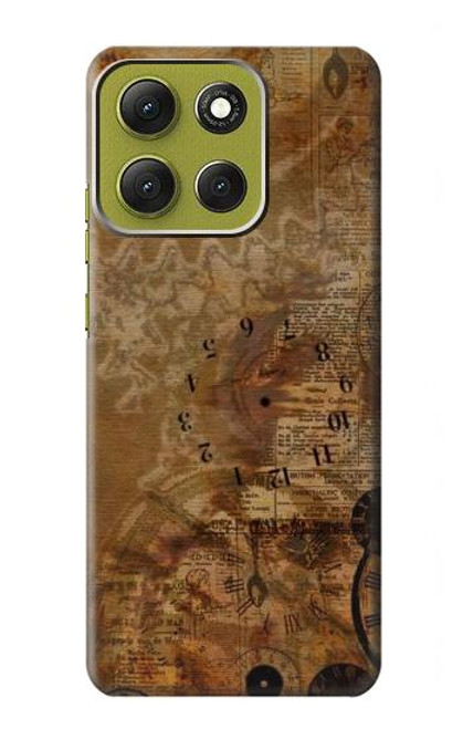S3456 Vintage Paper Clock Steampunk Case For Motorola Moto G86