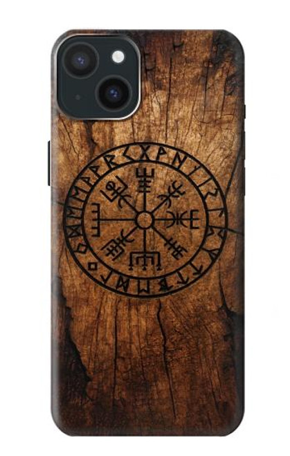 S4036 Viking Vegvisir Compass Wood Case For iPhone 15 Plus