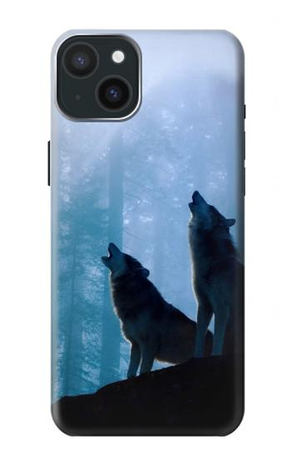 S4053 Two Wolves Couple Howling Forest Case For iPhone 15 Plus