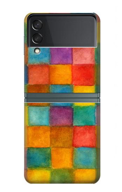S4077 Water Color Painting Colorful Check Pattern Case For Samsung Galaxy Z Flip 3 5G