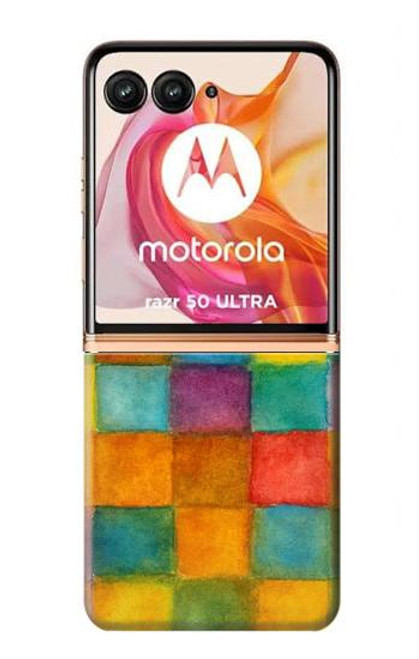 S4077 Water Color Painting Colorful Check Pattern Case For Motorola razr+ 2024, Motorola Razr 50 Ultra