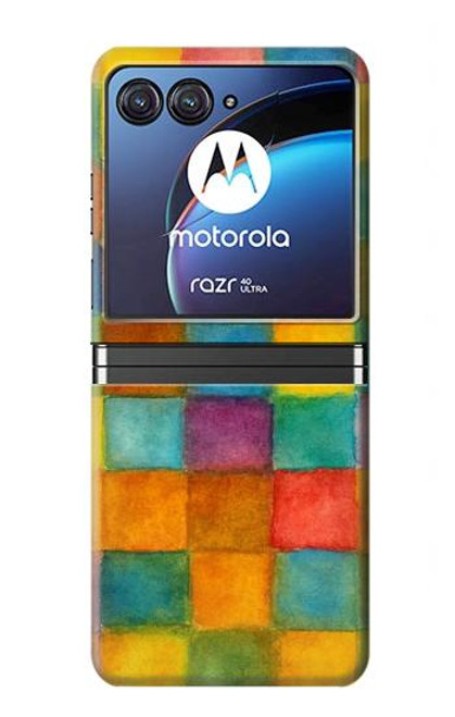 S4077 Water Color Painting Colorful Check Pattern Case For Motorola Razr 40 Ultra