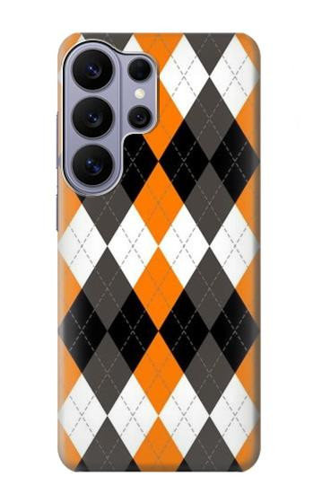 S3421 Black Orange White Argyle Plaid Case For Samsung Galaxy S26 Ultra