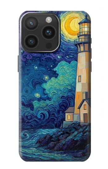 S4092 Moonlit Lighthouse Coastal Painting Case For iPhone 15 Pro Max