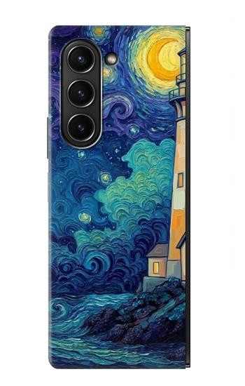 S4092 Moonlit Lighthouse Coastal Painting Case For Samsung Galaxy Z Fold 5