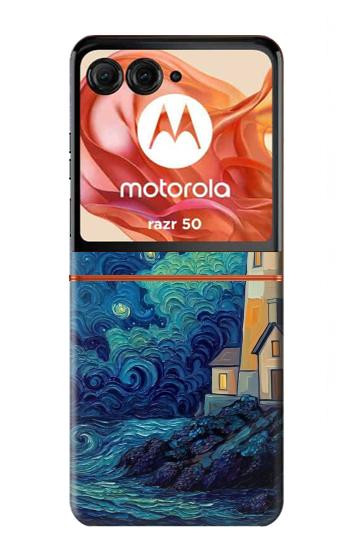 S4092 Moonlit Lighthouse Coastal Painting Case For Motorola Razr 70,60,50, Razr (2026, 2025, 2024)