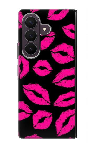 S2933 Pink Lips Kisses on Black Case For Samsung Galaxy Z Fold 8 Ultra
