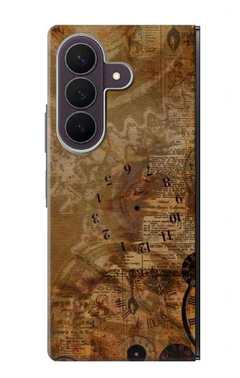 S3456 Vintage Paper Clock Steampunk Case For Samsung Galaxy Z Fold 8 Ultra