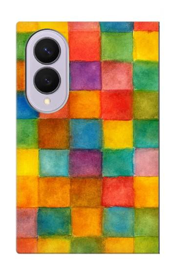 S4077 Water Color Painting Colorful Check Pattern Case For Samsung Galaxy Z Fold 8