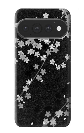 S2544 Japanese Kimono Style Black Flower Pattern Case For Google Pixel 11, 11 Pro