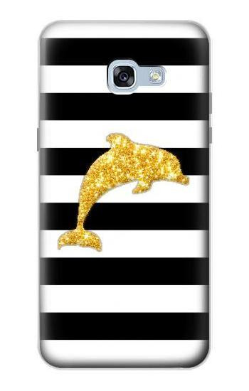 S2882 Black and White Striped Gold Dolphin Case For Samsung Galaxy A5 (2017)