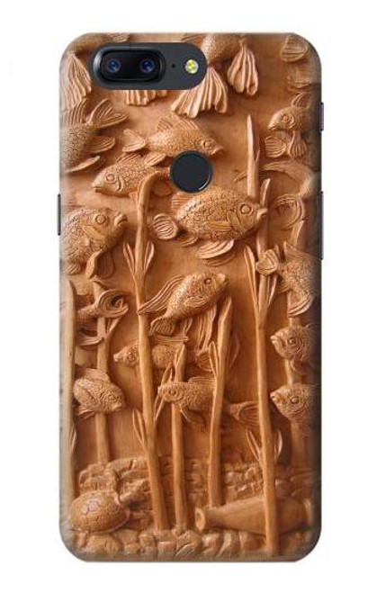 S1307 Fish Wood Carving Graphic Printed Case For OnePlus 5T