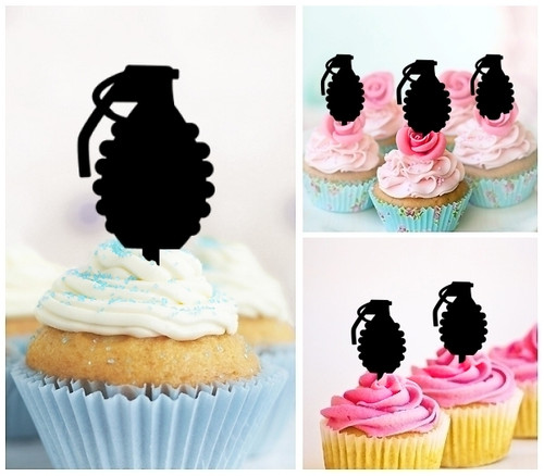 TA0031 Hand Grenade Silhouette Party Wedding Birthday Acrylic Cupcake Toppers Decor 10 pcs