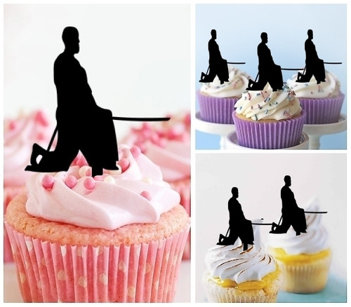 TA0039 Samurai Silhouette Party Wedding Birthday Acrylic Cupcake Toppers Decor 10 pcs