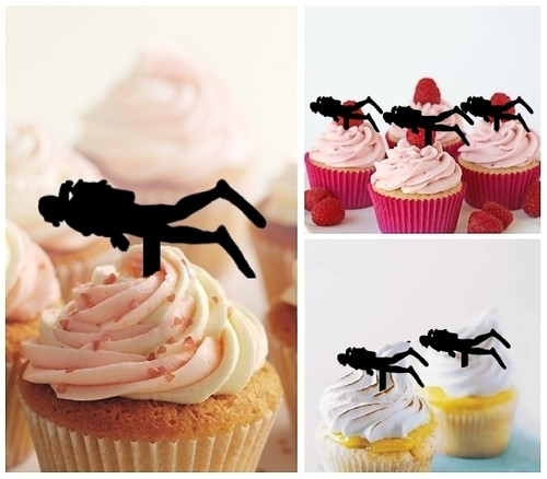 TA0066 Diver Silhouette Party Wedding Birthday Acrylic Cupcake Toppers Decor 10 pcs