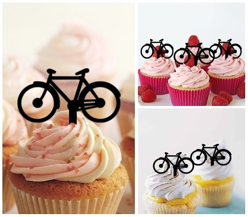 TA0070 Bicycle Silhouette Party Wedding Birthday Acrylic Cupcake Toppers Decor 10 pcs