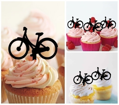 TA0072 Bicycle Silhouette Party Wedding Birthday Acrylic Cupcake Toppers Decor 10 pcs