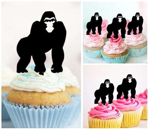 TA0114 Gorilla Silhouette Party Wedding Birthday Acrylic Cupcake Toppers Decor 10 pcs