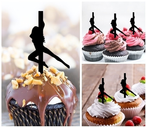 TA0117 Sexy Girl Pole Dance Silhouette Party Wedding Birthday Acrylic Cupcake Toppers Decor 10 pcs