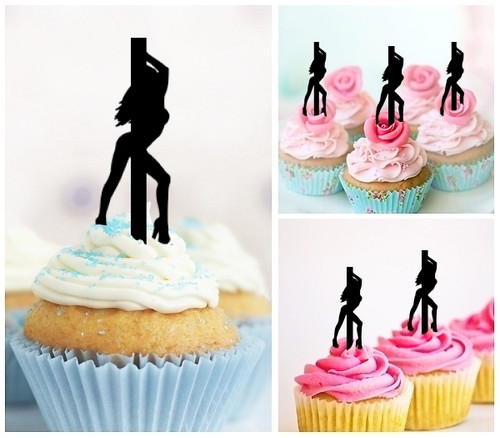 TA0131 Sexy Pole Dance Girl Silhouette Party Wedding Birthday Acrylic Cupcake Toppers Decor 10 pcs