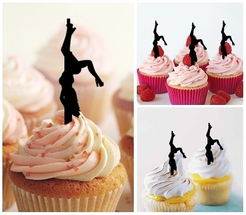 TA0132 Sexy Pole Dance Girl Silhouette Party Wedding Birthday Acrylic Cupcake Toppers Decor 10 pcs