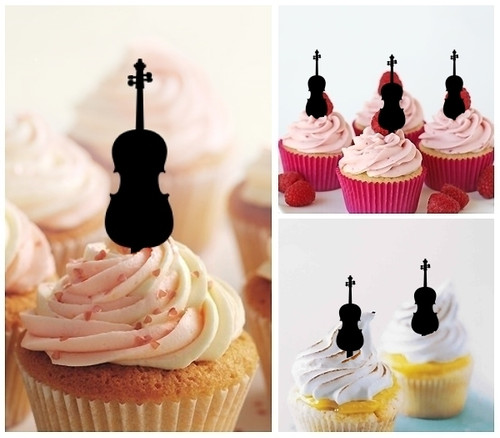 TA0166 Violin Silhouette Party Wedding Birthday Acrylic Cupcake Toppers Decor 10 pcs