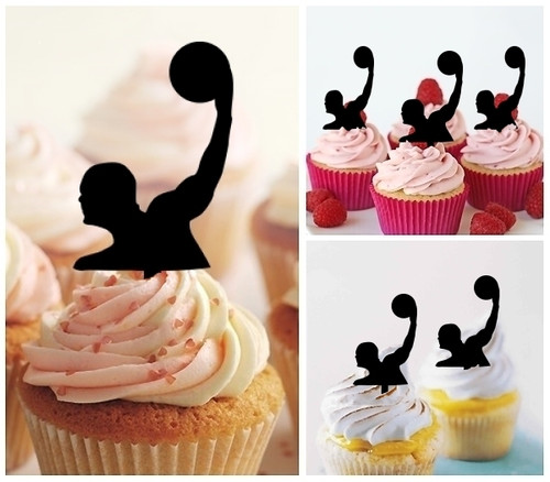 TA0186 Water Polo Silhouette Party Wedding Birthday Acrylic Cupcake Toppers Decor 10 pcs