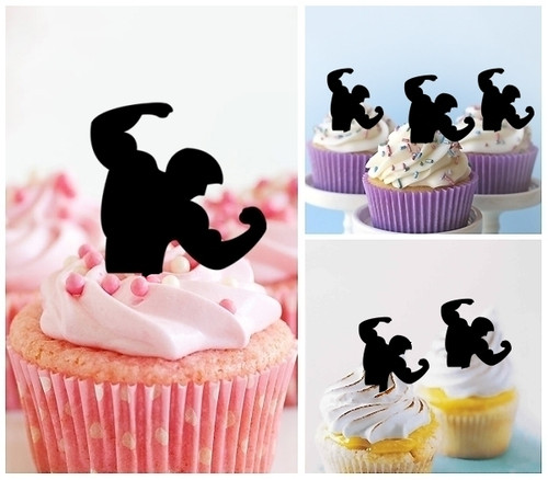 TA0209 Strong Muscle Bodybuilding Silhouette Party Wedding Birthday Acrylic Cupcake Toppers Decor 10 pcs