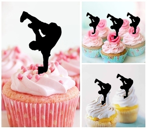 TA0253 Hip Hop Dancing Silhouette Party Wedding Birthday Acrylic Cupcake Toppers Decor 10 pcs