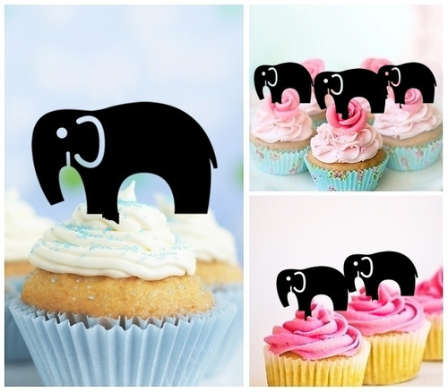 TA0278 Elephant Silhouette Party Wedding Birthday Acrylic Cupcake Toppers Decor 10 pcs