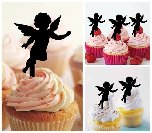 TA0332 Cupid Angel of Love Silhouette Party Wedding Birthday Acrylic Cupcake Toppers Decor 10 pcs