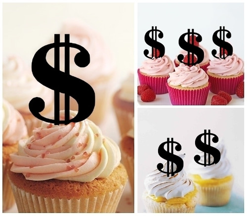 TA0350 Money Dollar Sign Silhouette Party Wedding Birthday Acrylic Cupcake Toppers Decor 10 pcs