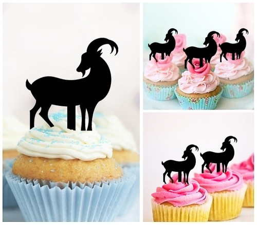 TA0374 Goat Silhouette Party Wedding Birthday Acrylic Cupcake Toppers Decor 10 pcs