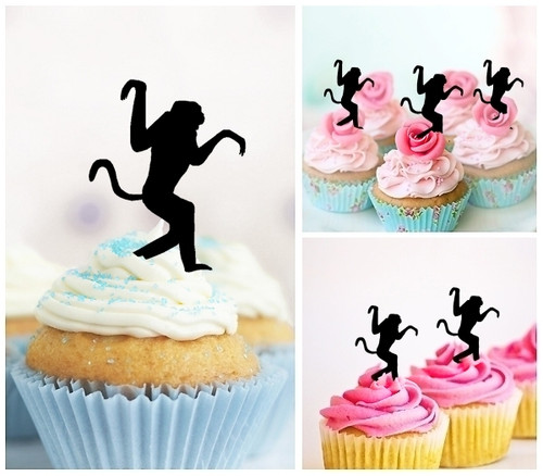 TA0391 Funny Monkey Silhouette Party Wedding Birthday Acrylic Cupcake Toppers Decor 10 pcs