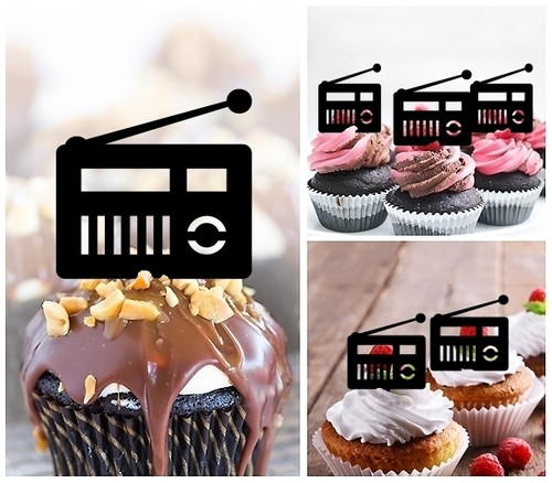 TA0397 Vintage Retro Radio Silhouette Party Wedding Birthday Acrylic Cupcake Toppers Decor 10 pcs