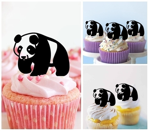 TA0399 Panda Silhouette Party Wedding Birthday Acrylic Cupcake Toppers Decor 10 pcs