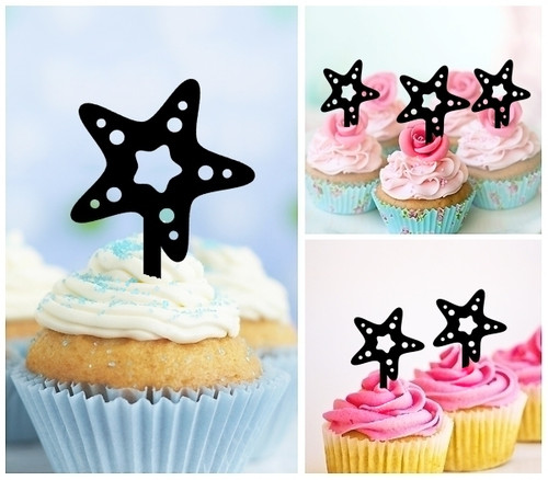 TA0428 Starfish on the Beach Silhouette Party Wedding Birthday Acrylic Cupcake Toppers Decor 10 pcs