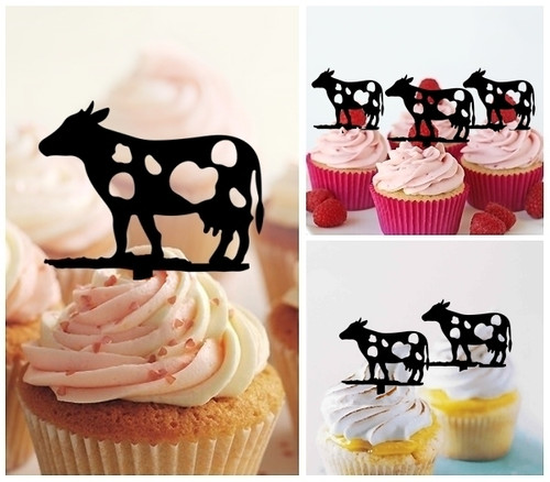 TA0456 Cow Silhouette Party Wedding Birthday Acrylic Cupcake Toppers Decor 10 pcs