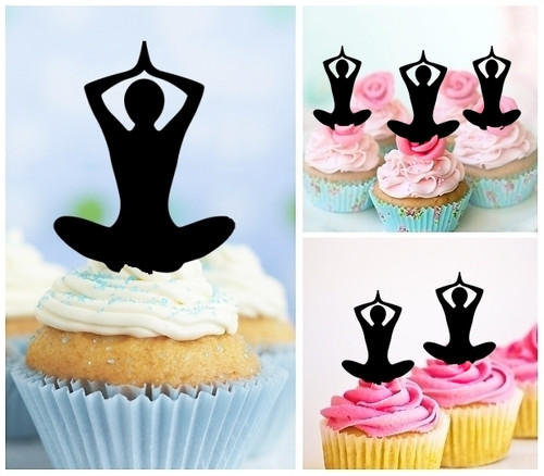 TA0468 Yoga Balance Silhouette Party Wedding Birthday Acrylic Cupcake Toppers Decor 10 pcs