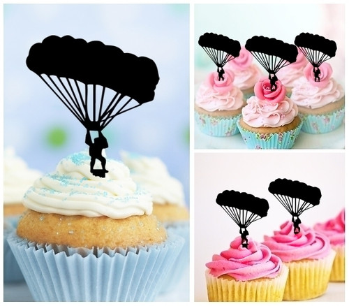 TA0498 Skydiving Silhouette Party Wedding Birthday Acrylic Cupcake Toppers Decor 10 pcs