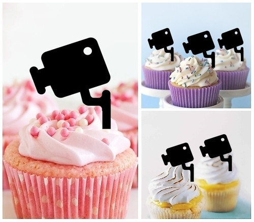 TA0539 CCTV Camera Silhouette Party Wedding Birthday Acrylic Cupcake Toppers Decor 10 pcs