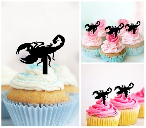 TA0555 Desert Scorpion Silhouette Party Wedding Birthday Acrylic Cupcake Toppers Decor 10 pcs