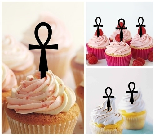 TA0606 Kemetism Ankh Egypt Symbol of Life Silhouette Party Wedding Birthday Acrylic Cupcake Toppers Decor 10 pcs