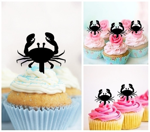 TA0631 Seafood Crab Silhouette Party Wedding Birthday Acrylic Cupcake Toppers Decor 10 pcs