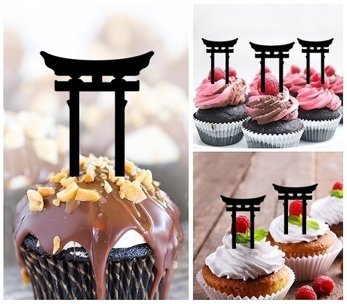 TA0637 Shinto Japan Torii Gate Silhouette Party Wedding Birthday Acrylic Cupcake Toppers Decor 10 pcs