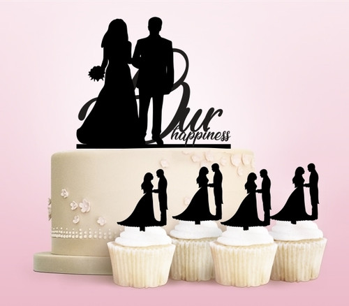 TC0098 Our Happiness Marry Party Wedding Birthday Acrylic Cake Topper Cupcake Toppers Decor Set 11 pcs