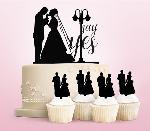 TC0114 Say Yes Marry Bride and Groom Party Wedding Birthday Acrylic Cake Topper Cupcake Toppers Decor Set 11 pcs