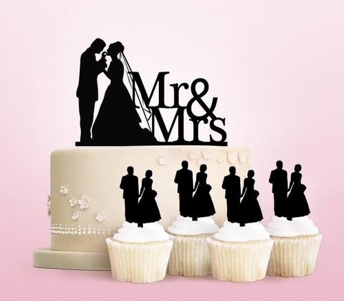 TC0119 Mr and Mrs Marry Party Wedding Birthday Acrylic Cake Topper Cupcake Toppers Decor Set 11 pcs
